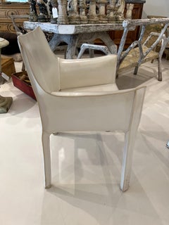 Set of Four White Leather Cab Armchairs by Cassina