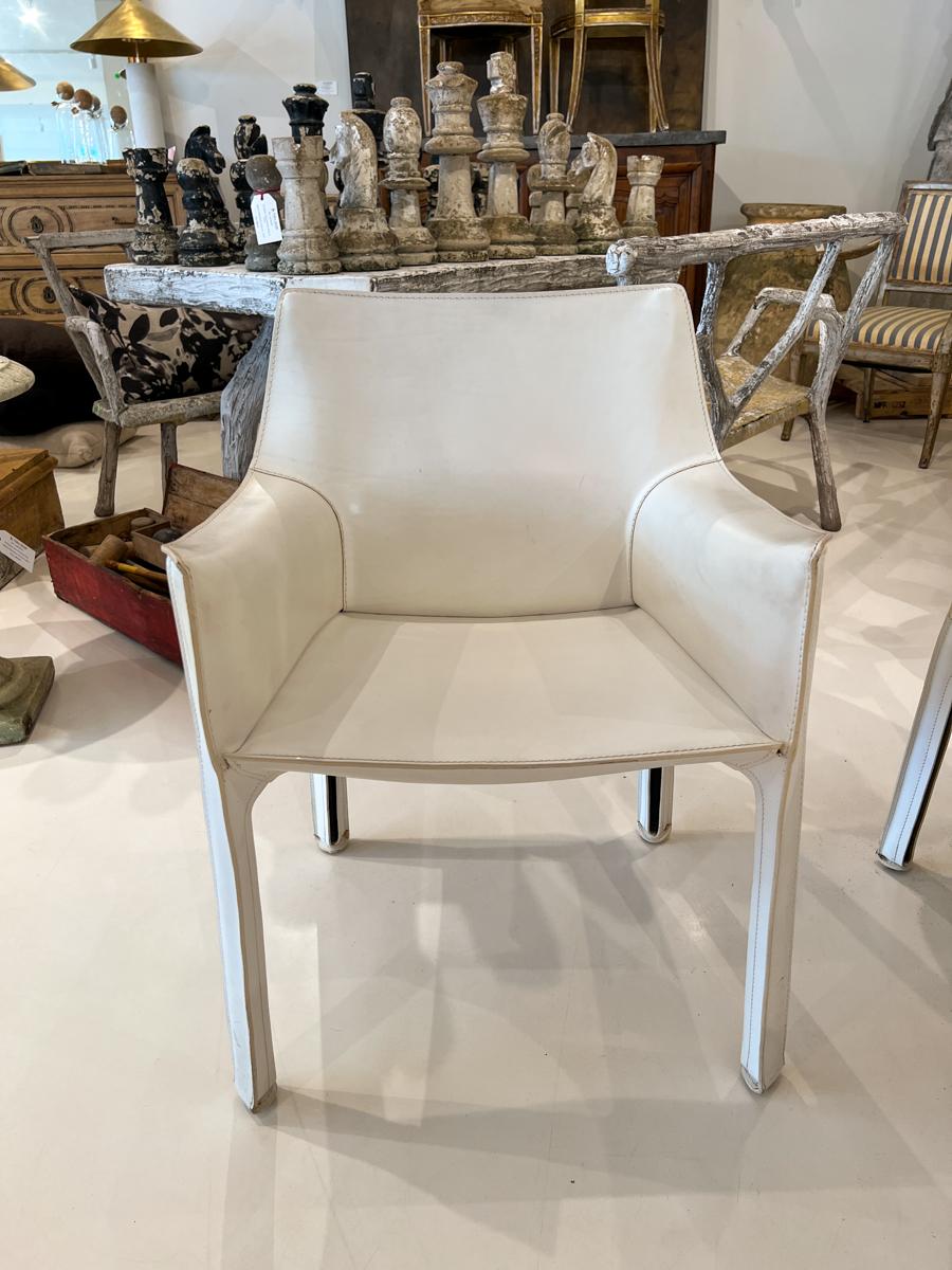 Set of Four White Leather Cab Armchairs by Cassina For Sale 1