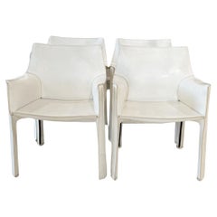 Used Set of Four White Leather Cab Armchairs by Cassina