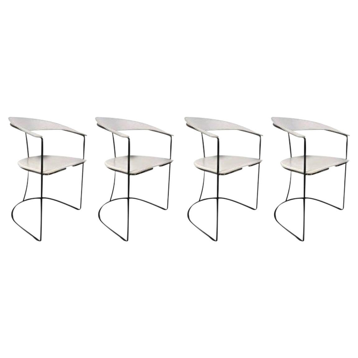 Set of Four White Leather Dining Chairs by Arrben