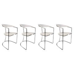 Set of Four White Leather Dining Chairs by Arrben