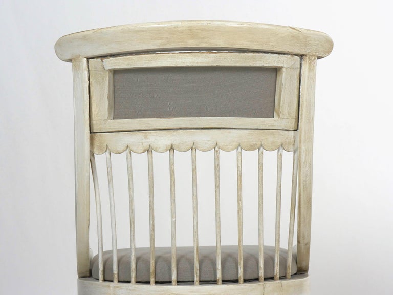 Set of Four White Painted Gray Upholstered Dining Chairs in Gustavian