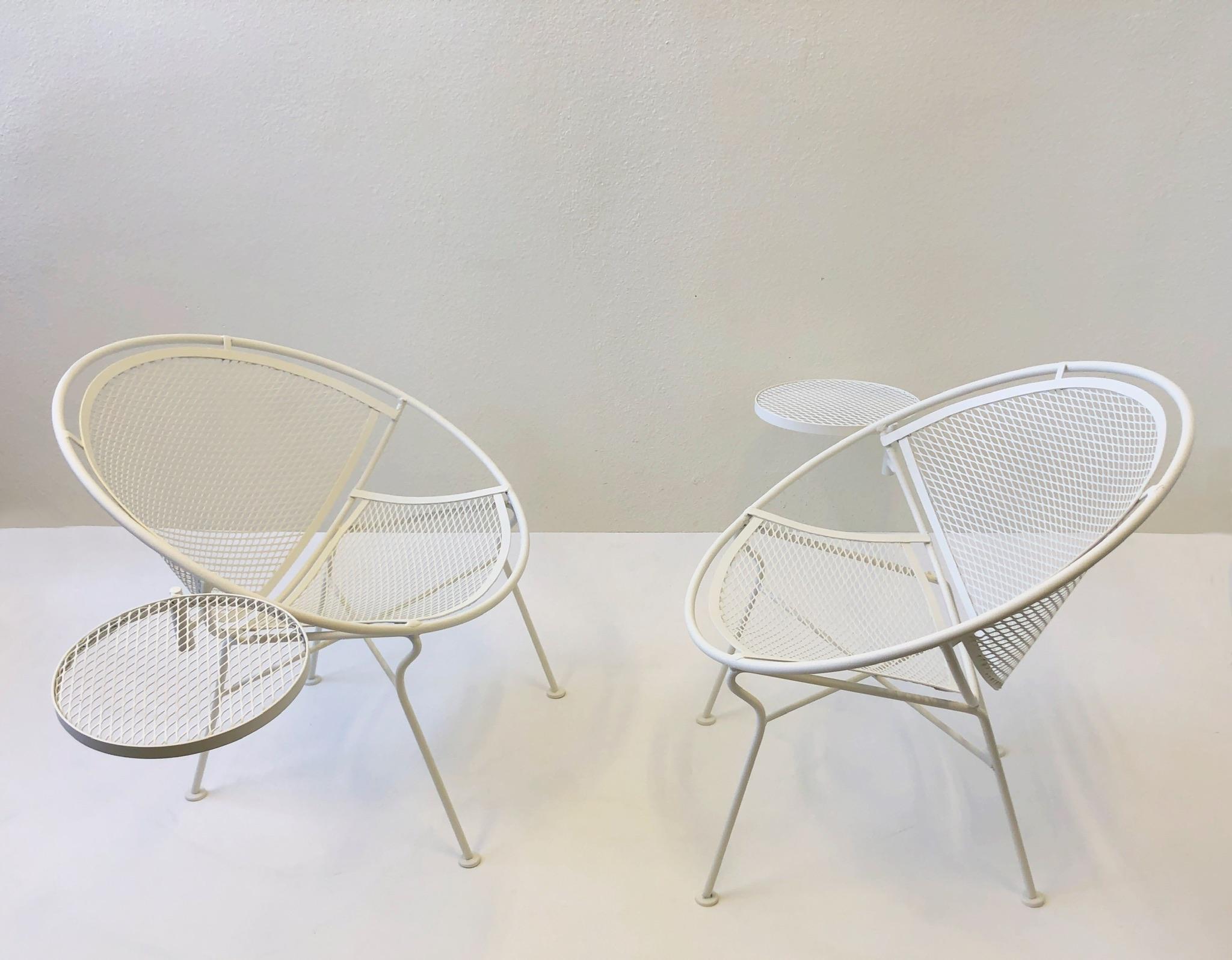 Mid-Century Modern Set of Four White Powder Coated Patio Chairs by Salterini