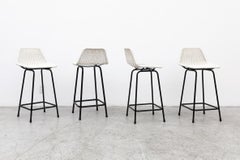 Set of Four White Rattan Charlotte Perriand Style Counter Height Stools
