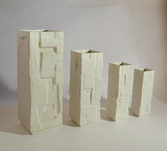 Tall White Porcelain Square Relief Vases