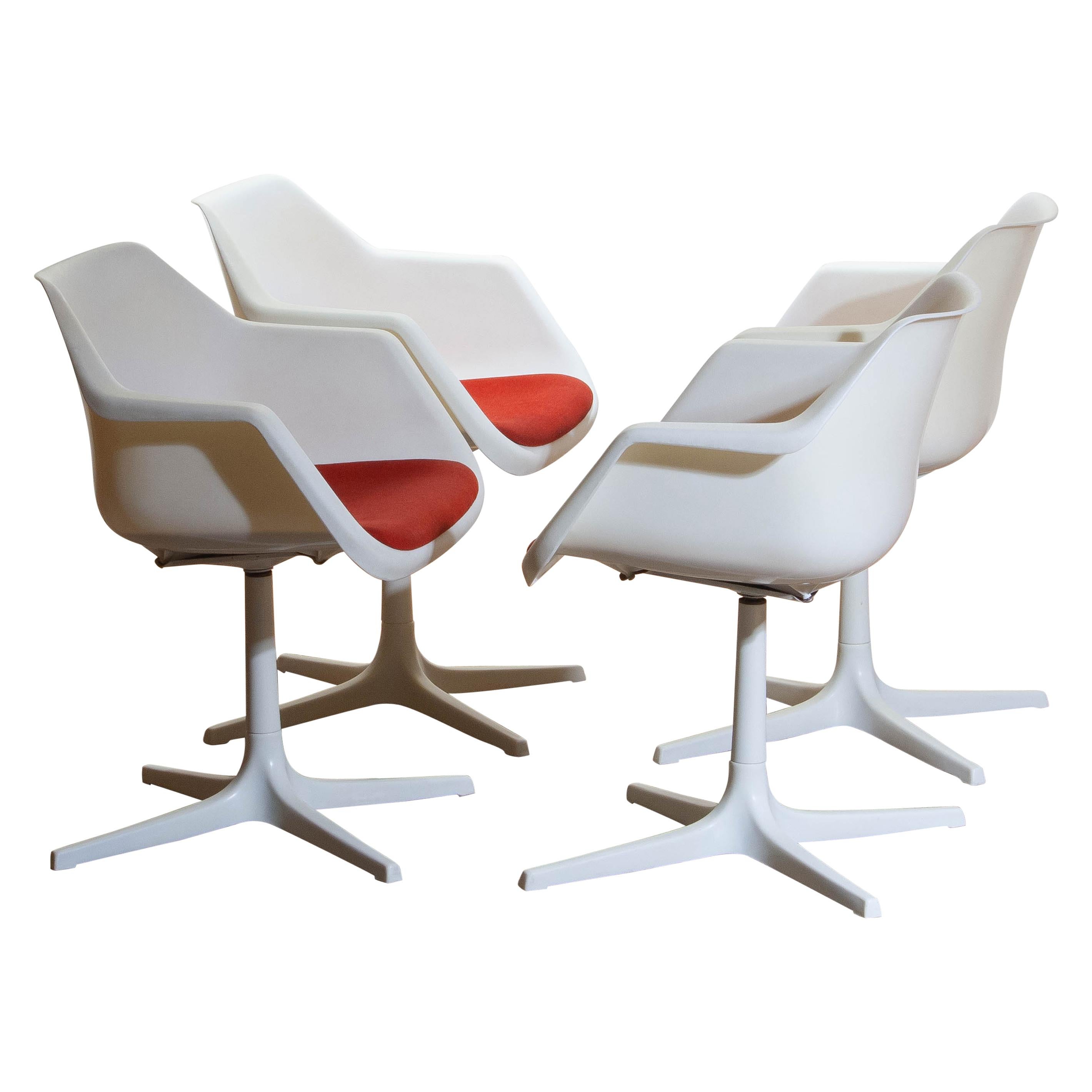 Mid-Century Modern Set of Four White Swivel Chair by Robin Day for Hille, France, 1960