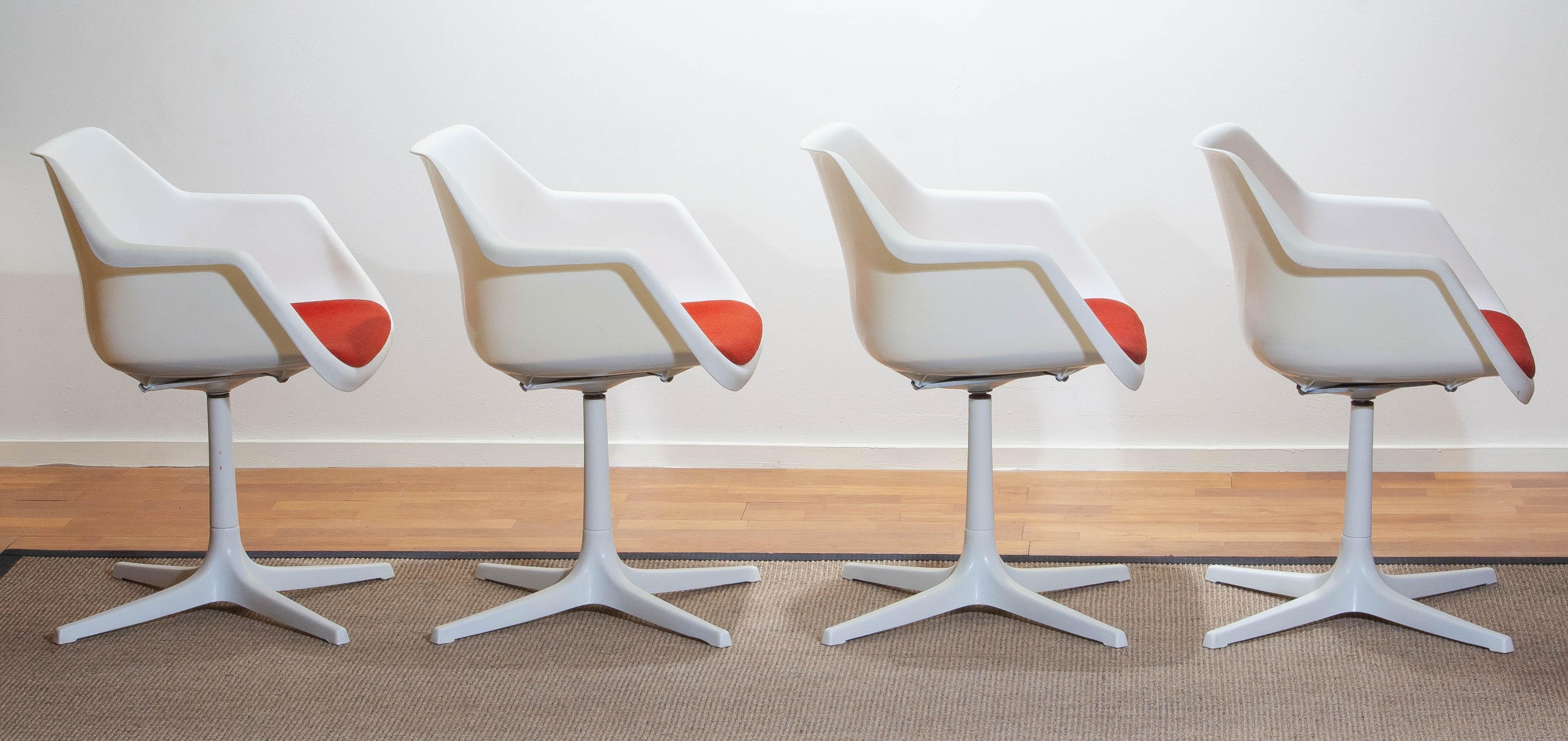 French Set of Four White Swivel Chair by Robin Day for Hille, France, 1960