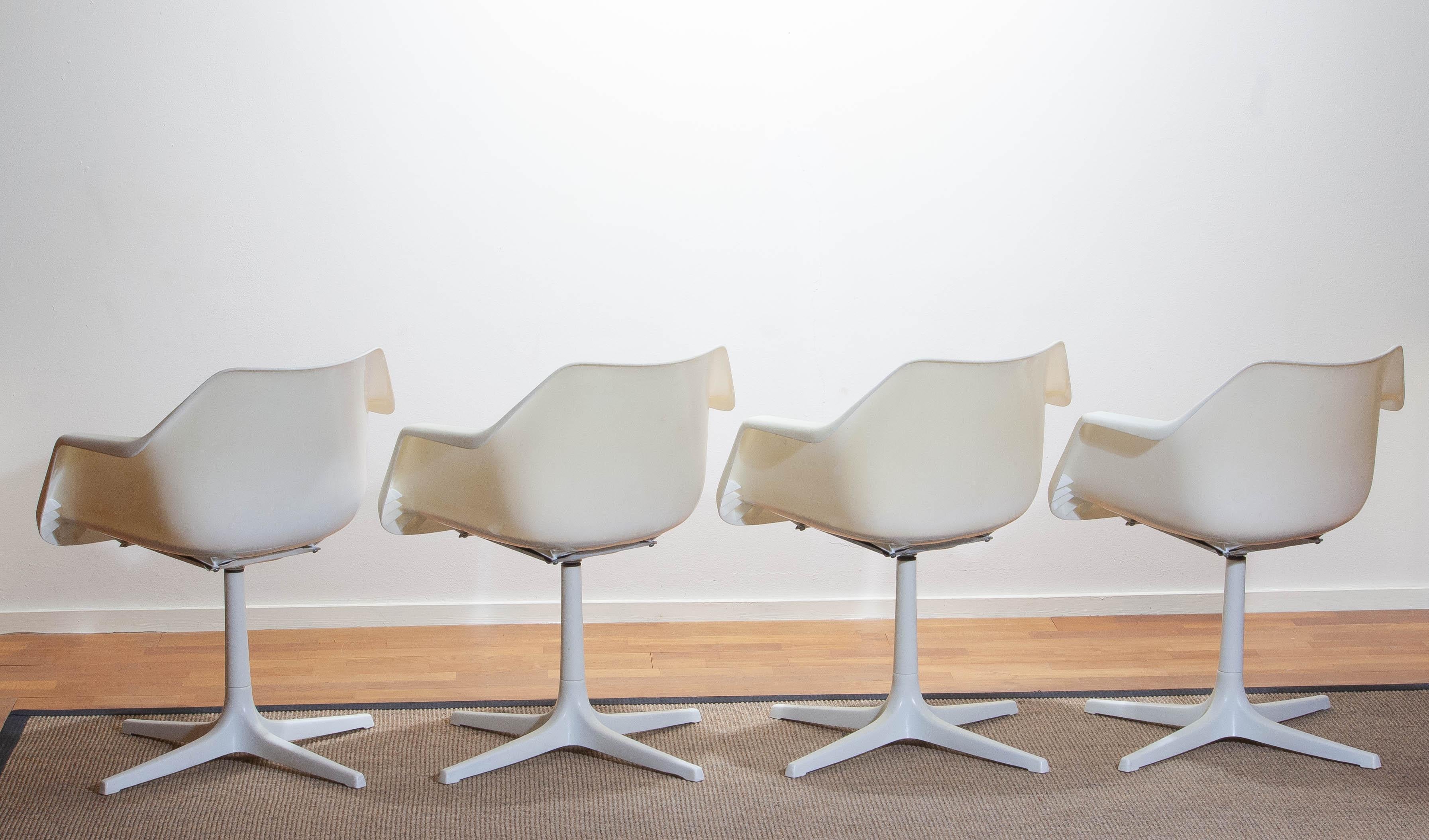 Metal Set of Four White Swivel Chair by Robin Day for Hille, France, 1960