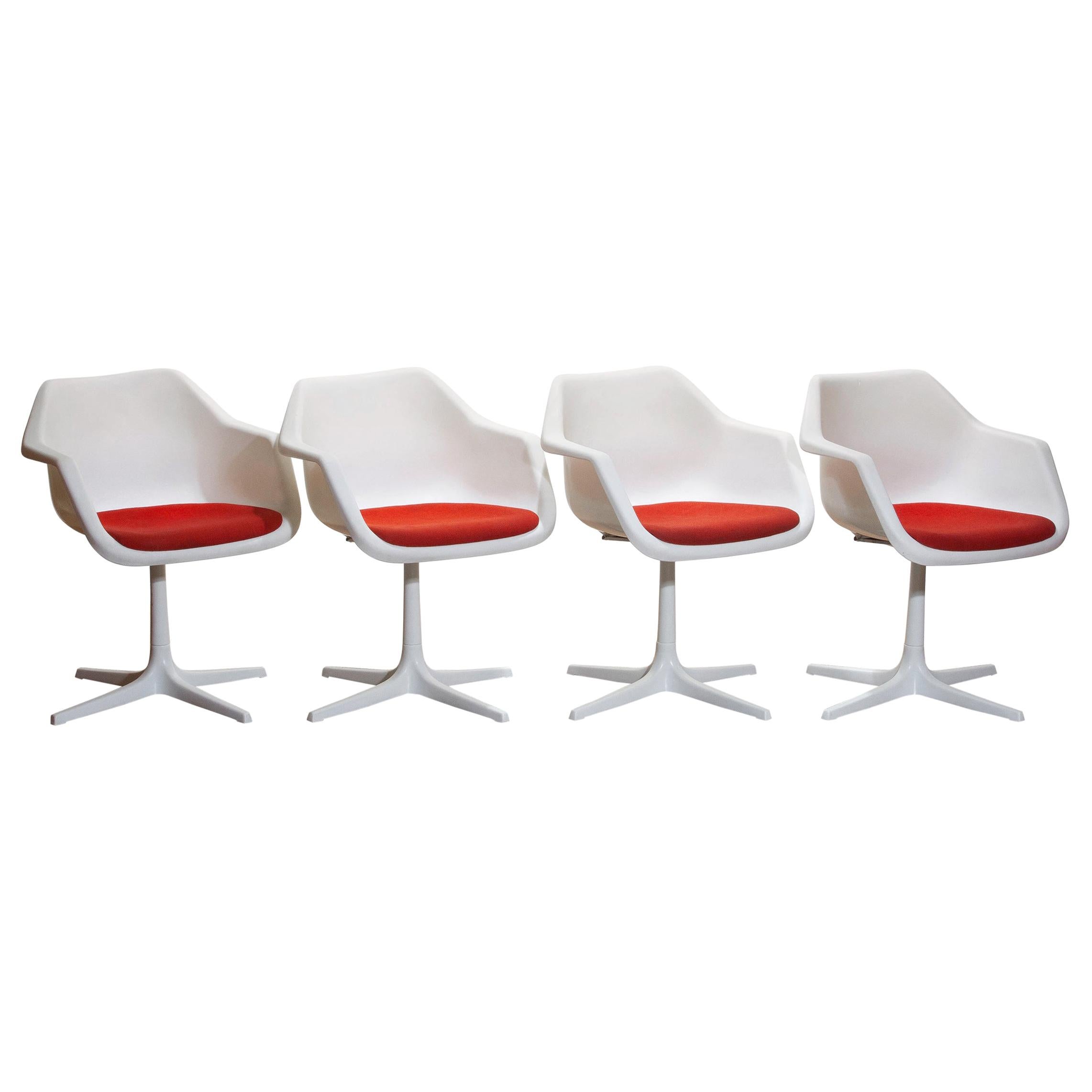 Set of Four White Swivel Chair by Robin Day for Hille, France, 1960