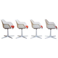 Set of Four White Swivel Chair by Robin Day for Hille, France, 1960