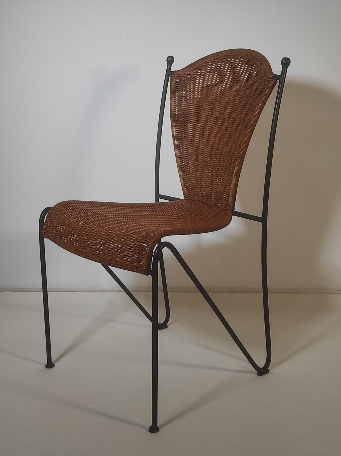  Set of Four Wicker and Iron Chair By Frederic Weinberg 1950s 4