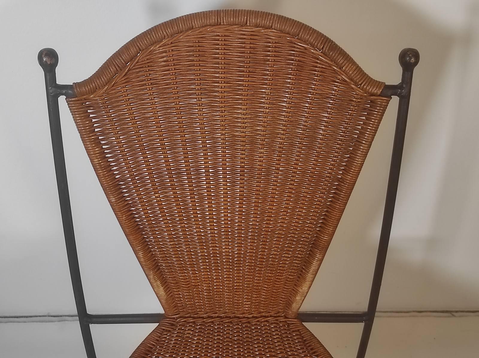  Set of Four Wicker and Iron Chair By Frederic Weinberg 1950s 5