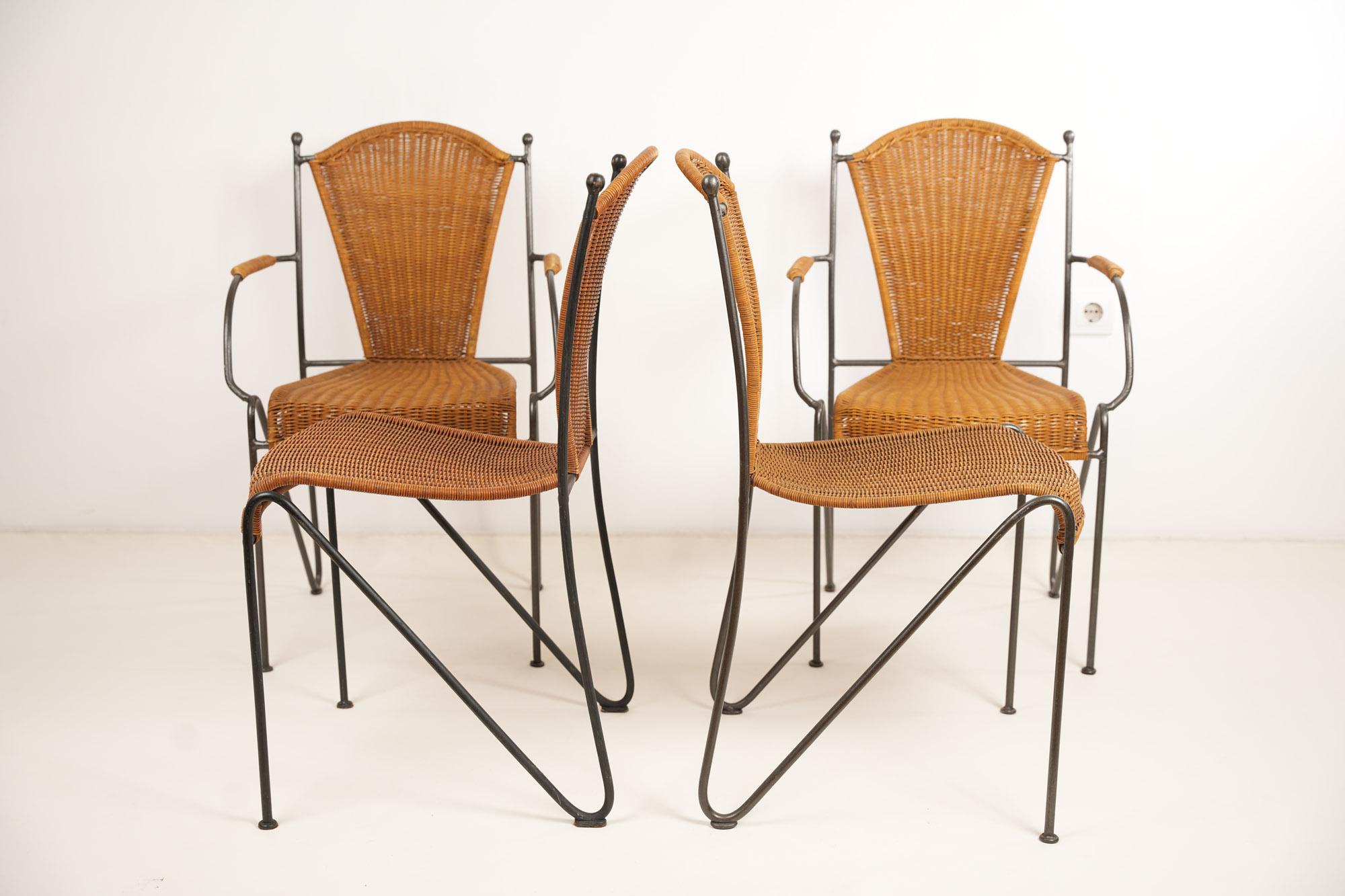 Frederic Weinberg Wicker and Iron Chairs 1950s