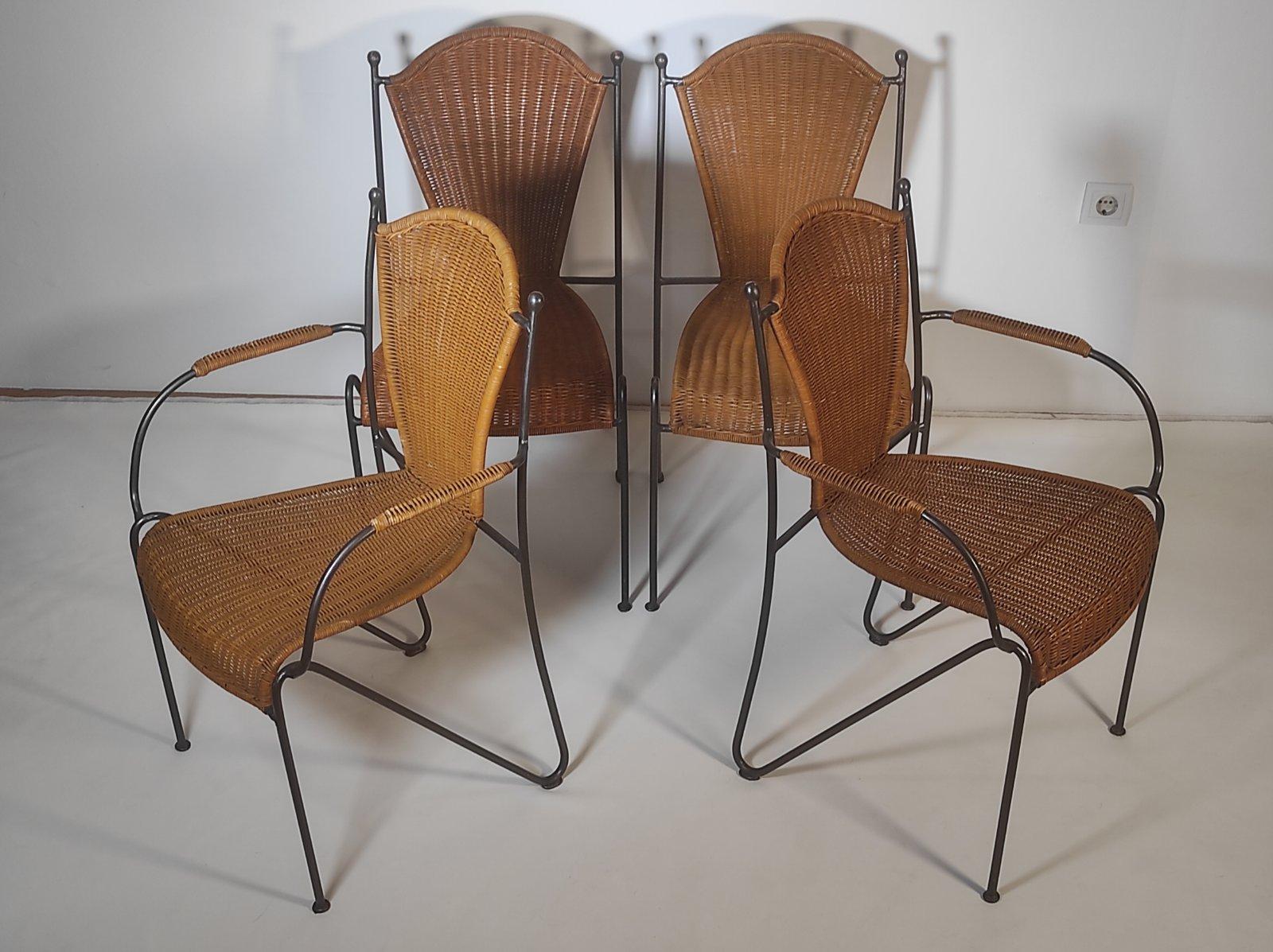  Set of Four Wicker and Iron Chair By Frederic Weinberg 1950s In Good Condition In Čelinac, BA