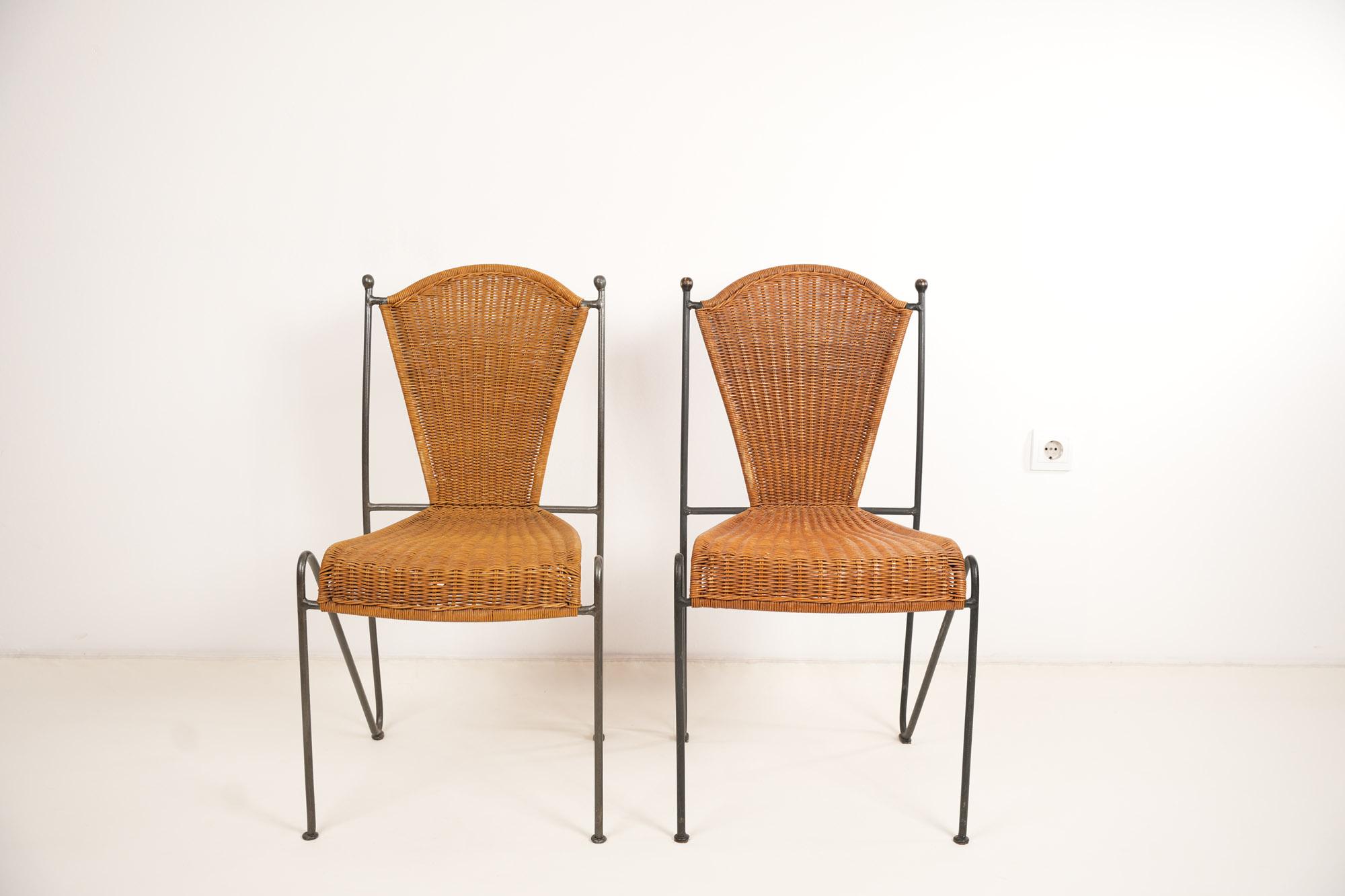 American Set of Four Wicker and Iron Chair By Frederic Weinberg 1950s For Sale