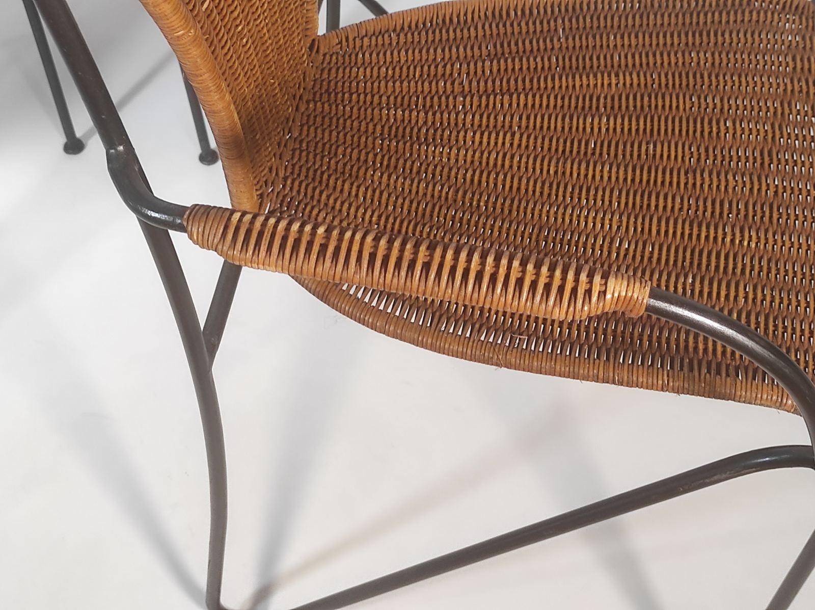 Mid-20th Century  Set of Four Wicker and Iron Chair By Frederic Weinberg 1950s