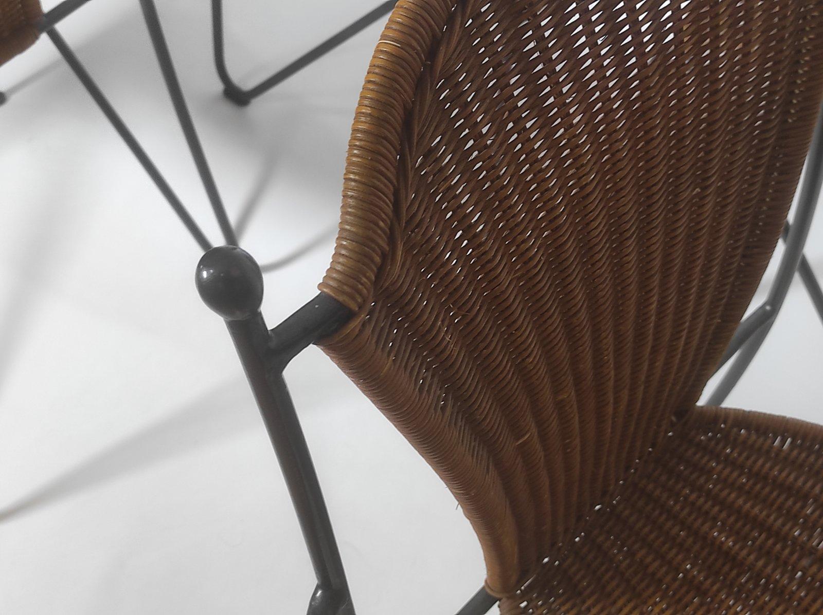  Set of Four Wicker and Iron Chair By Frederic Weinberg 1950s 2