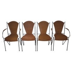  Set of Four Wicker and Iron Chair By Frederic Weinberg 1950s