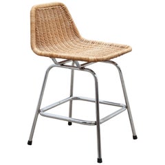 Set of Four Wicker Barstools by Dirk Van Sliedregt for Rohé Noordwolde