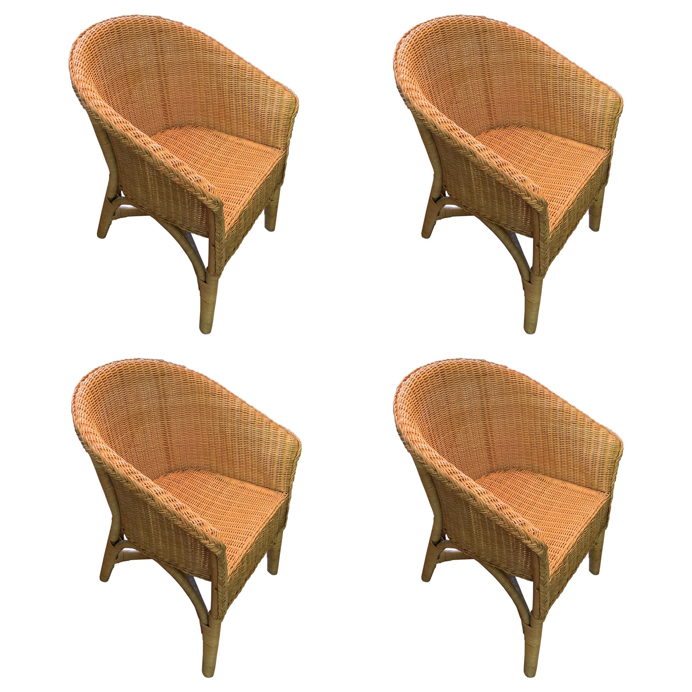 Set of Four Wicker Dining Chairs, Contemporary