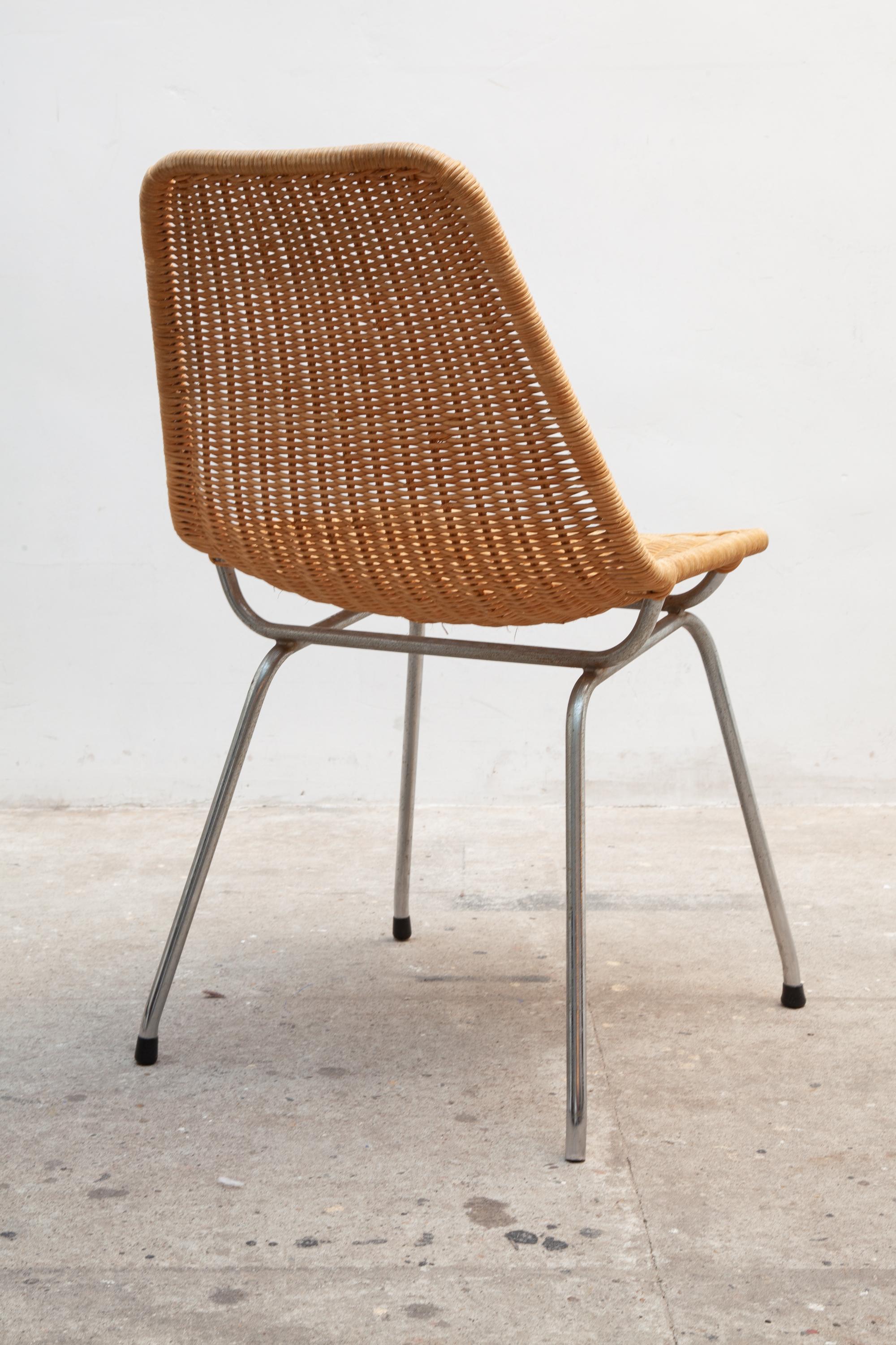 Dutch Set of Four Wicker Shell Chairs and Metal Crome Frame by Dirk Van Sliedrecht