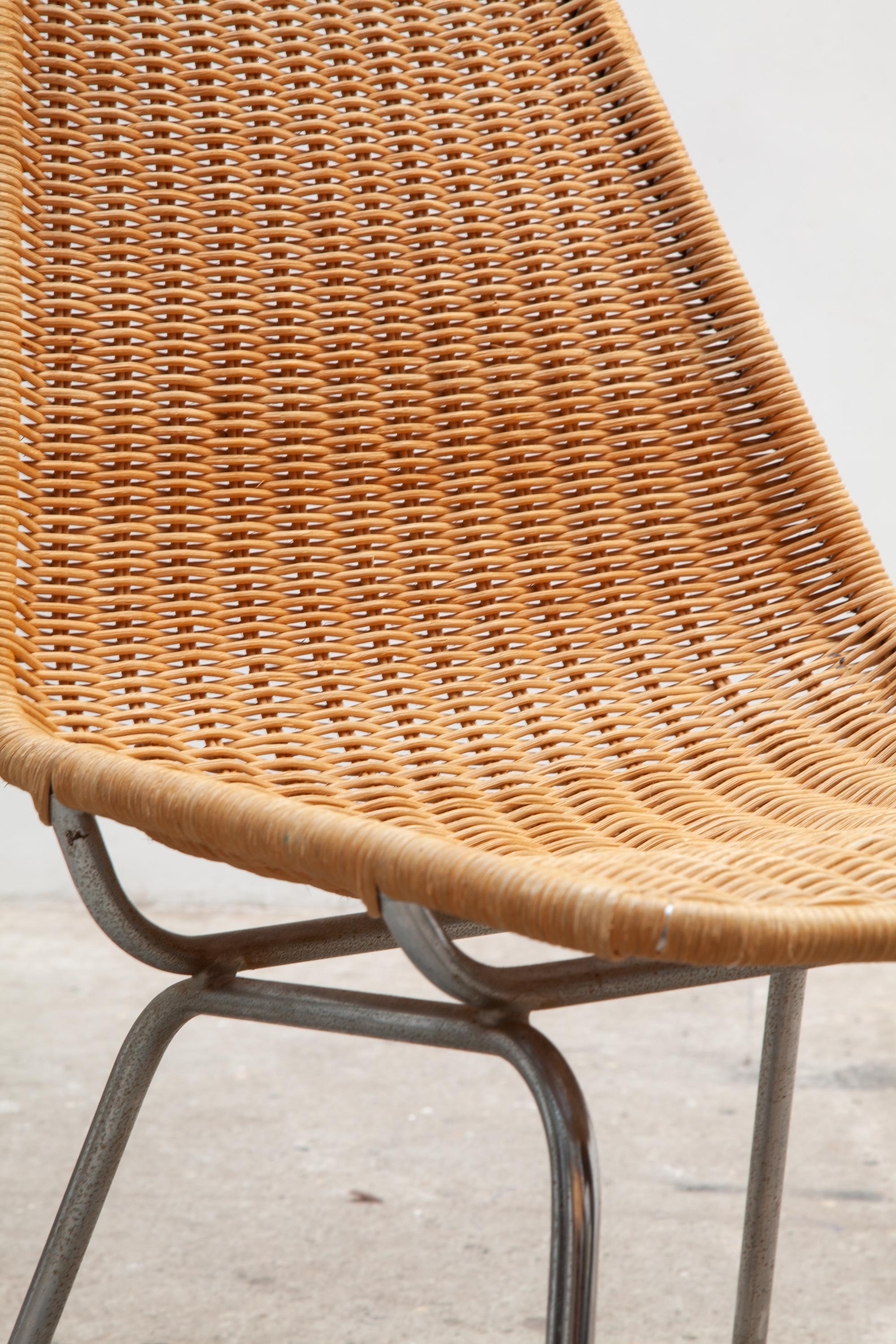 Hand-Knotted Set of Four Wicker Shell Chairs and Metal Crome Frame by Dirk Van Sliedrecht