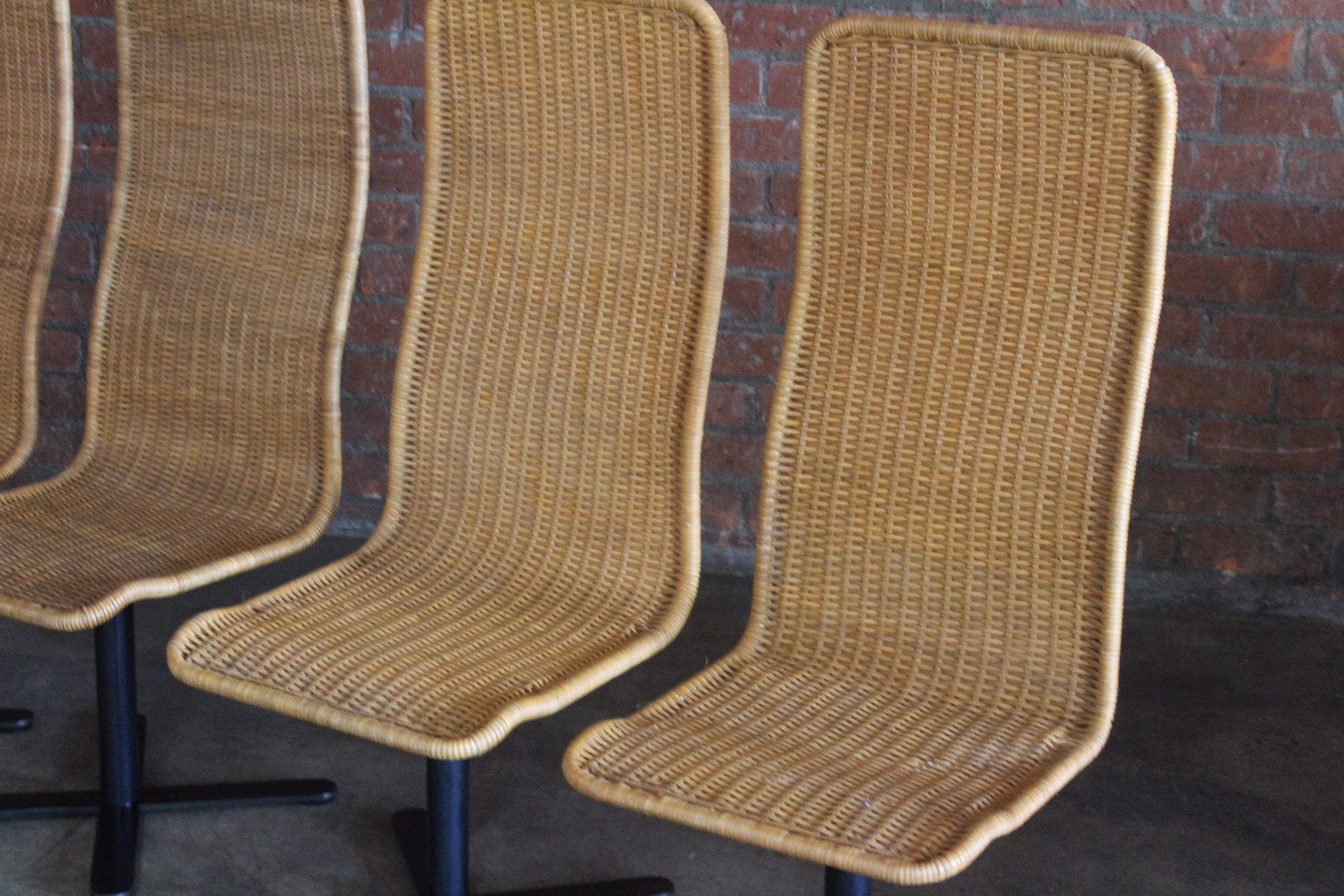 Set of Four Wicker Swivel Chairs, Italy, 1970s 5