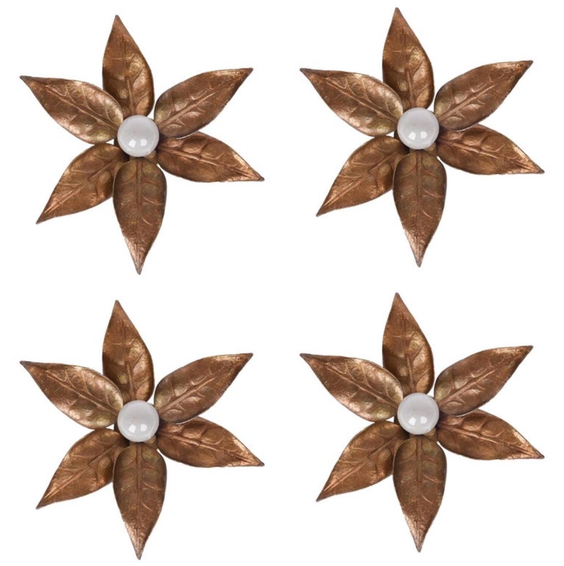 Two pairs of brass flower wall lights designed by Willy Daro for Massive Lighting, Belgium, 1970.