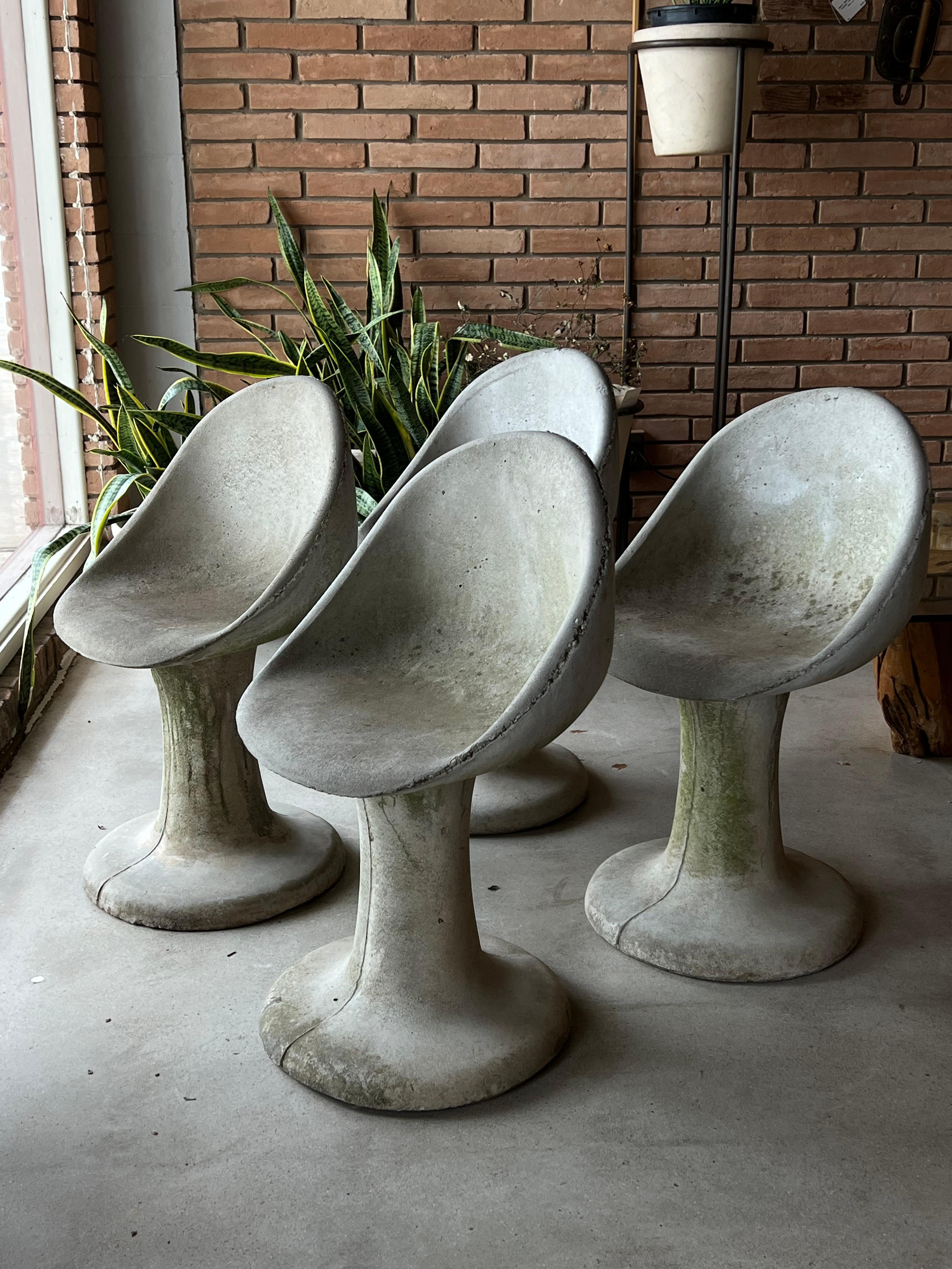 Set of Four Willy Guhl Style Concrete Tulip Chairs, Patio/Garden 3