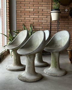 Set of Four Willy Guhl Style Concrete Tulip Chairs, Patio/Garden