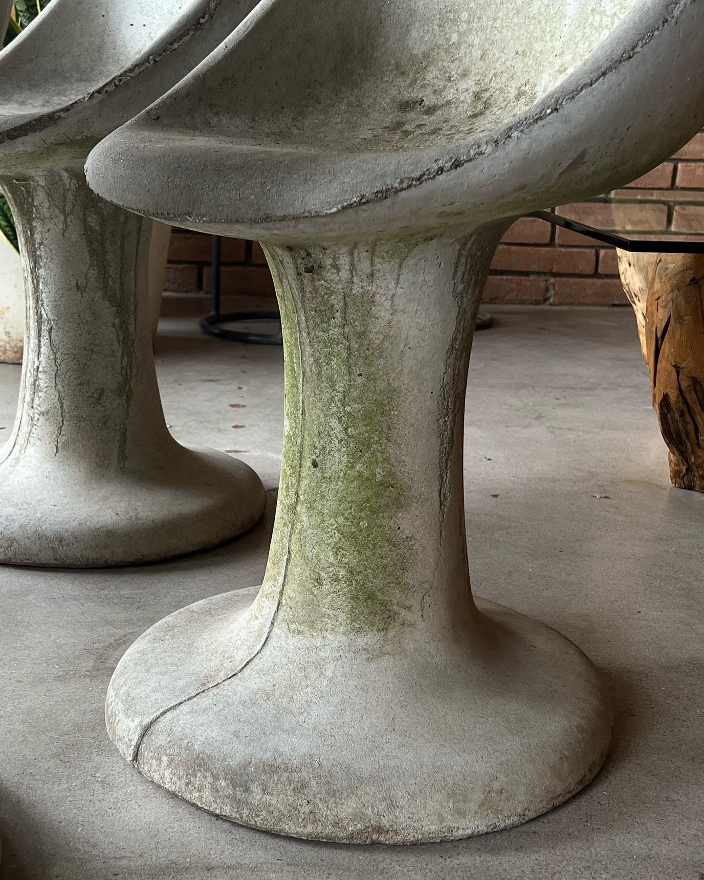 Cast Set of Four Willy Guhl Style Concrete Tulip Chairs, Patio/Garden