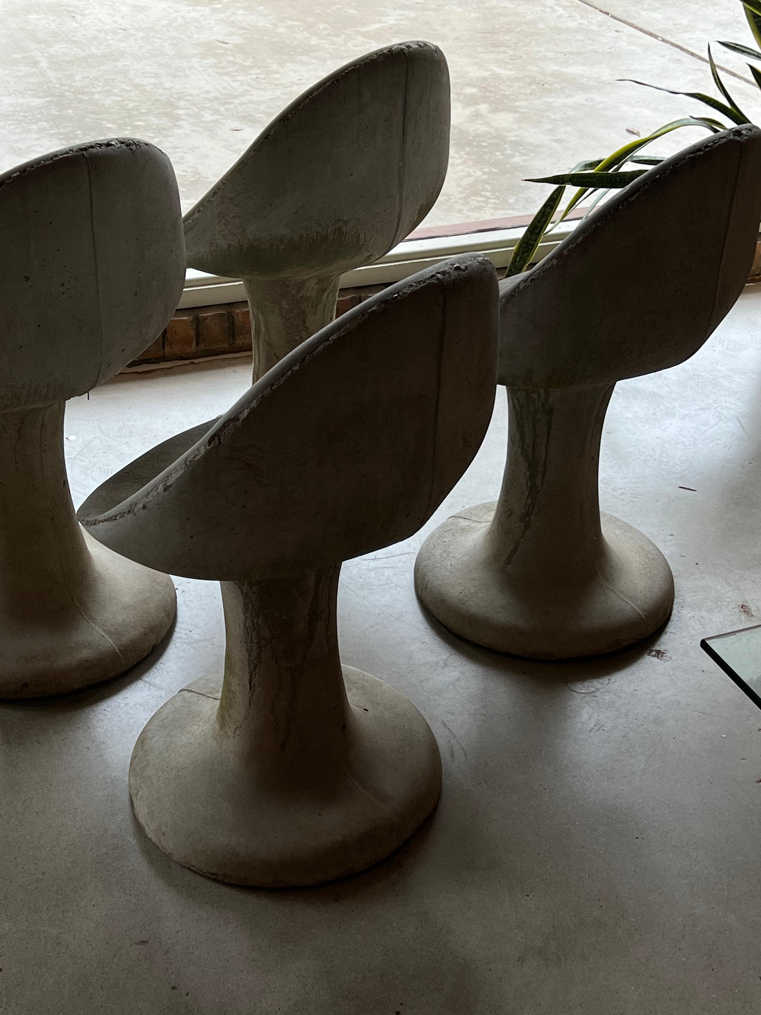 Late 20th Century Set of Four Willy Guhl Style Concrete Tulip Chairs, Patio/Garden