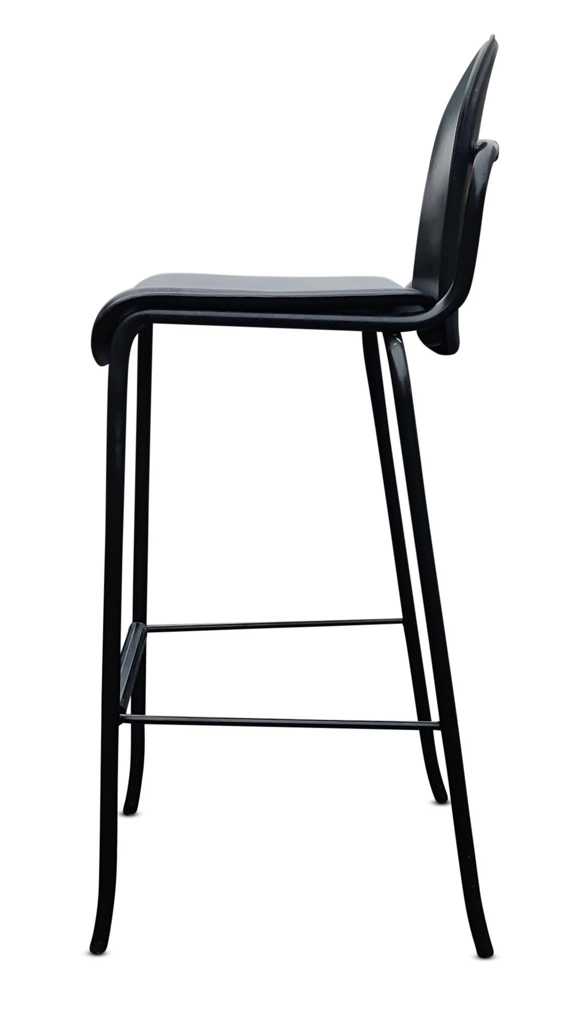 Steel Set of Four Willy Rizzo Black Leather Tubular Cidue Barstools Mid-Century Modern For Sale