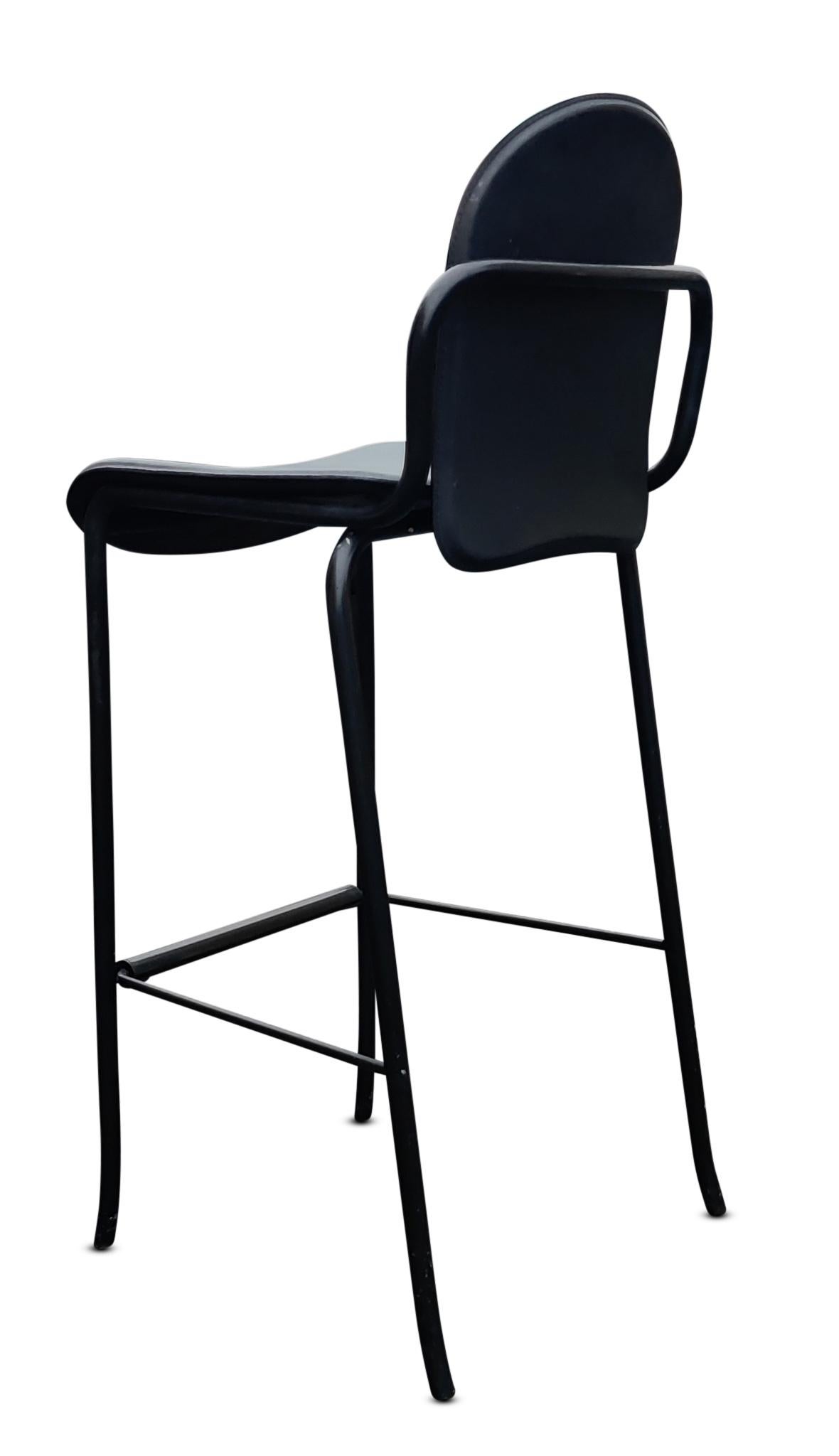 Four Willy Rizzo Style Black Leather Tubular Cidue Barstools Mid-Century Modern For Sale 1