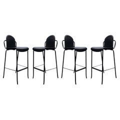Set of Four Willy Rizzo Black Leather Tubular Cidue Barstools Mid-Century Modern