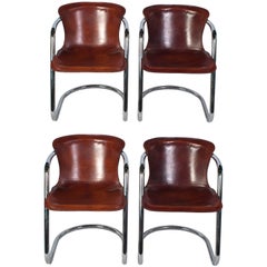 Set of Four Willy Rizzo Dining Chairs in Cognac Leather