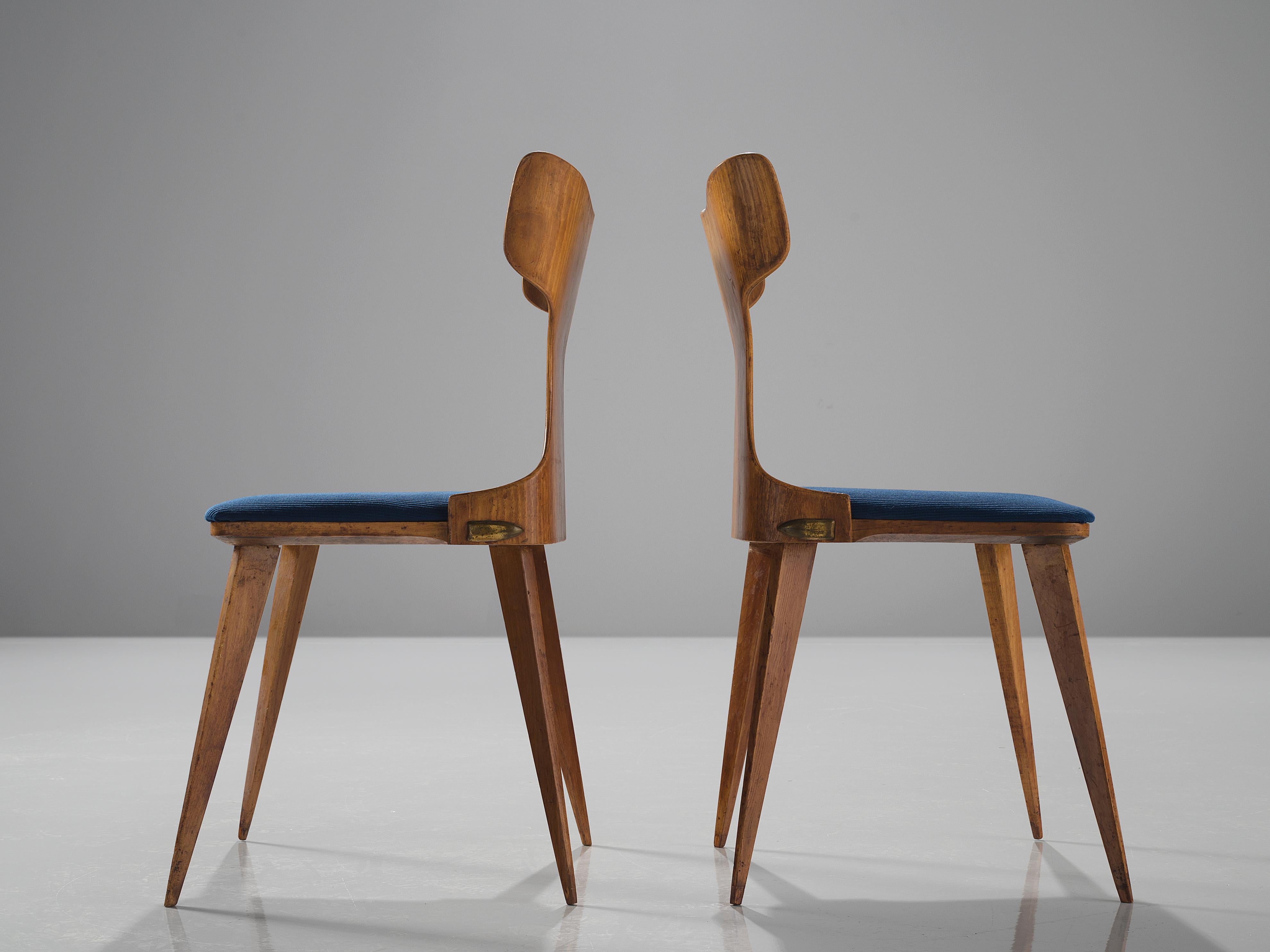 Set of Four Wingback Dining Chairs in Blue Upholstery Attributed to Carlo Ratti 1