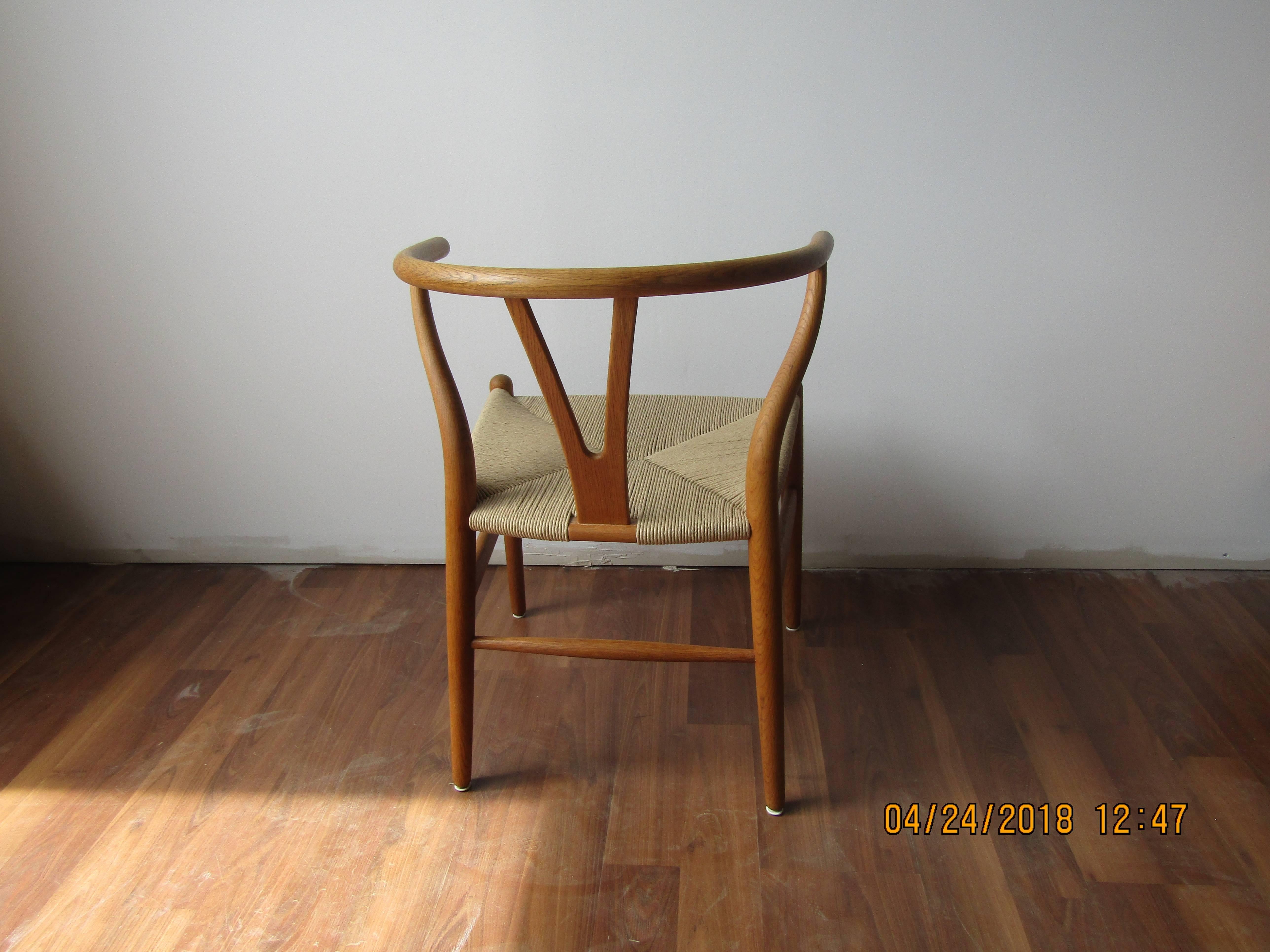 Danish Set of Four Wishbone Chairs by Hans Wegner in White Oak and Papercord