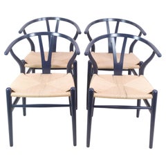 Set Of Four Wishbone Chairs In Navy Blue By Hans J. Wegner For Carl Hansen & Son