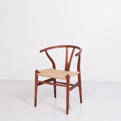 Set Of Four Wishbone Chairs Model CH24 In Mahogany & Wicker By Hans J. Wegner