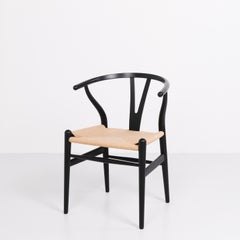 Set Of Four Wishbone Chairs Model CH24 Lacquered In Soft Black By Hans J. Wegner