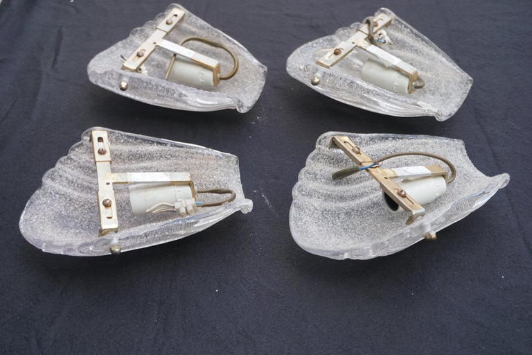 20th Century Set of Four Wonderful Vintage Murano Glass Leaf Wall Lights For Sale