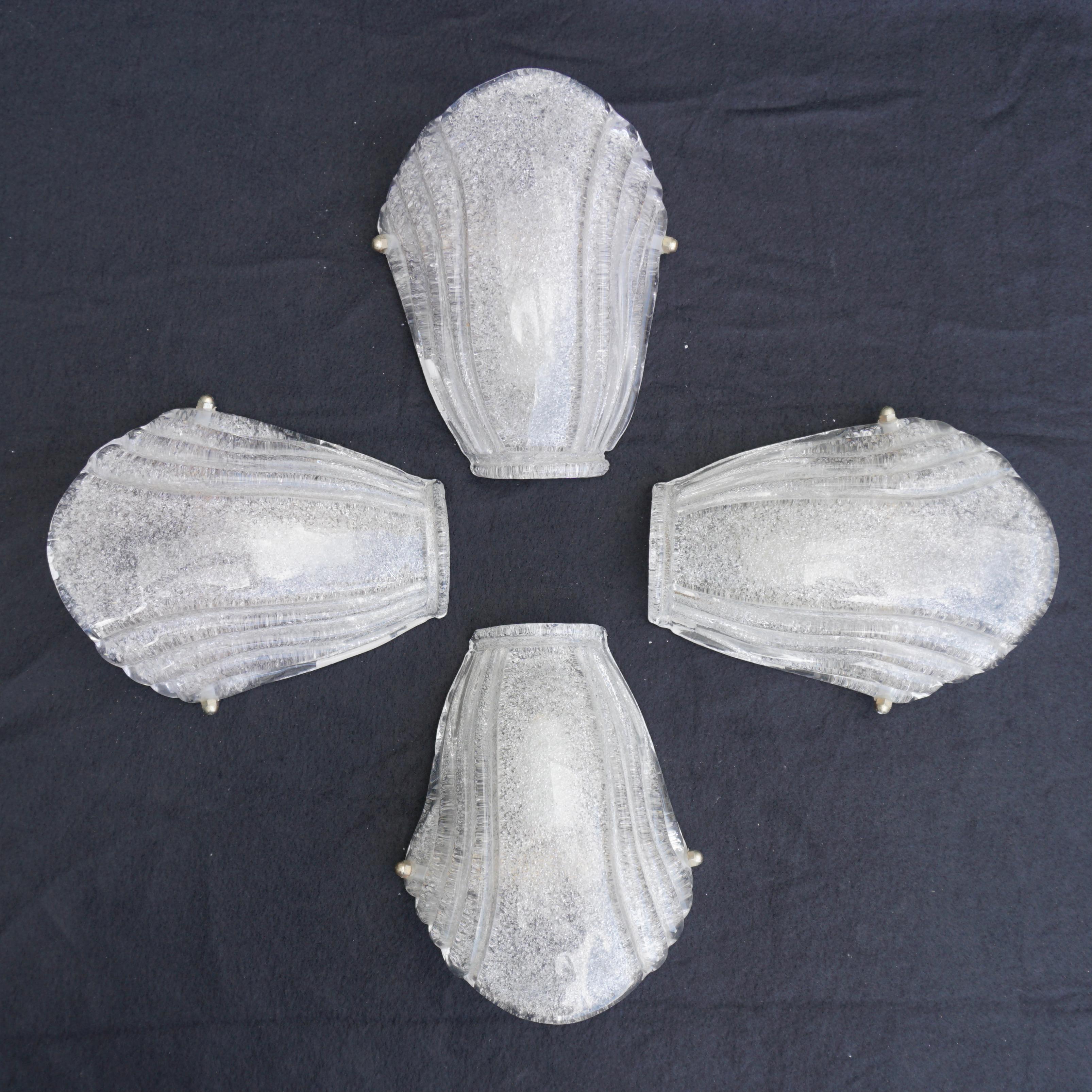 Set of Four Wonderful Vintage Murano Glass Leaf Wall Lights For Sale 1
