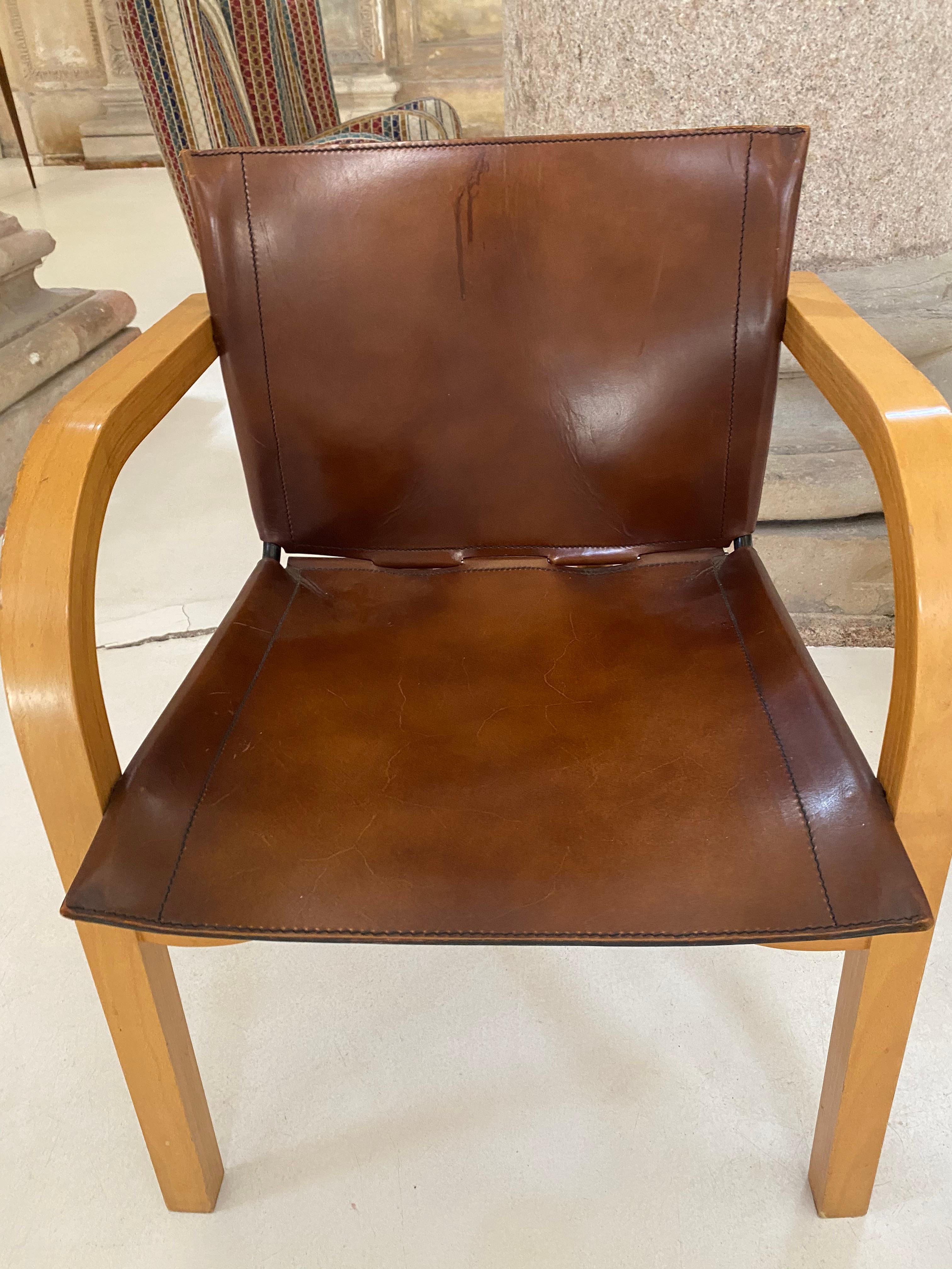 Set of Four Wood and Leather Chairs 13