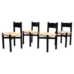 Set of Four Wood and Rattan Chairs after Charlotte Perriand, circa 1980