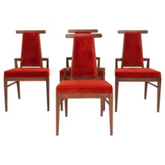 Set of Four Wood and Velvet Chairs by James Mont