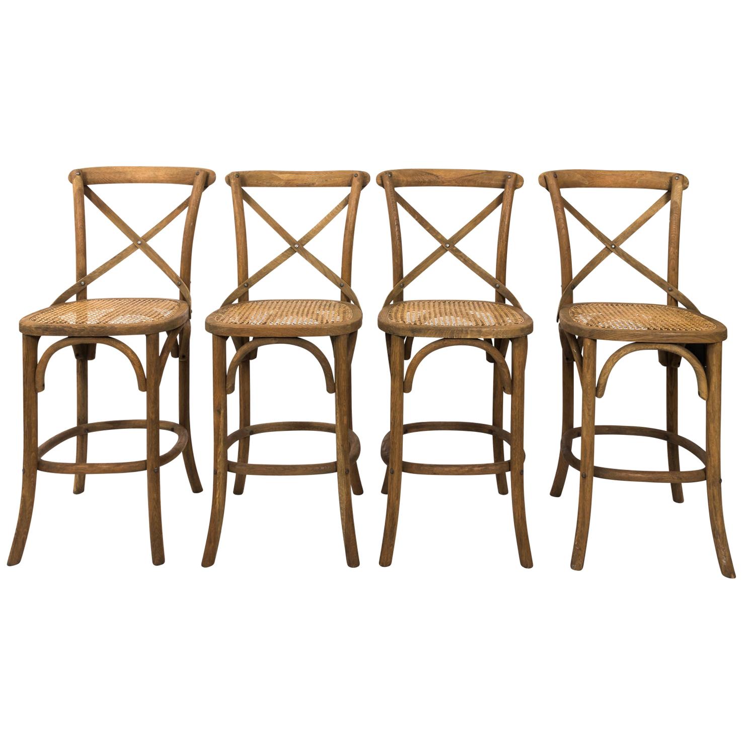 Set of Four Wood Barstools