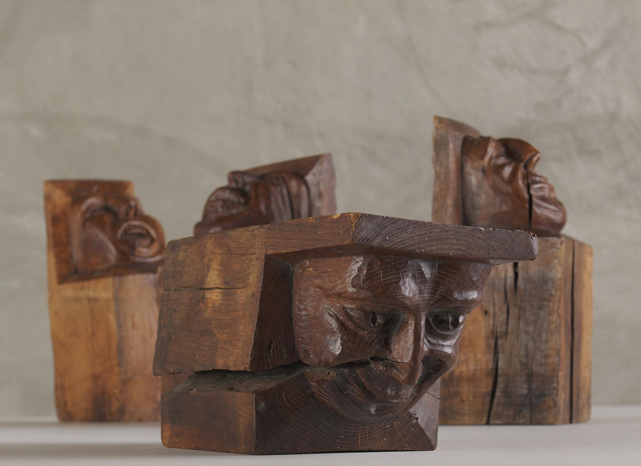 Set of Four Wood Carved Corbels with Grotesque Faces In Good Condition For Sale In Los Angeles, CA