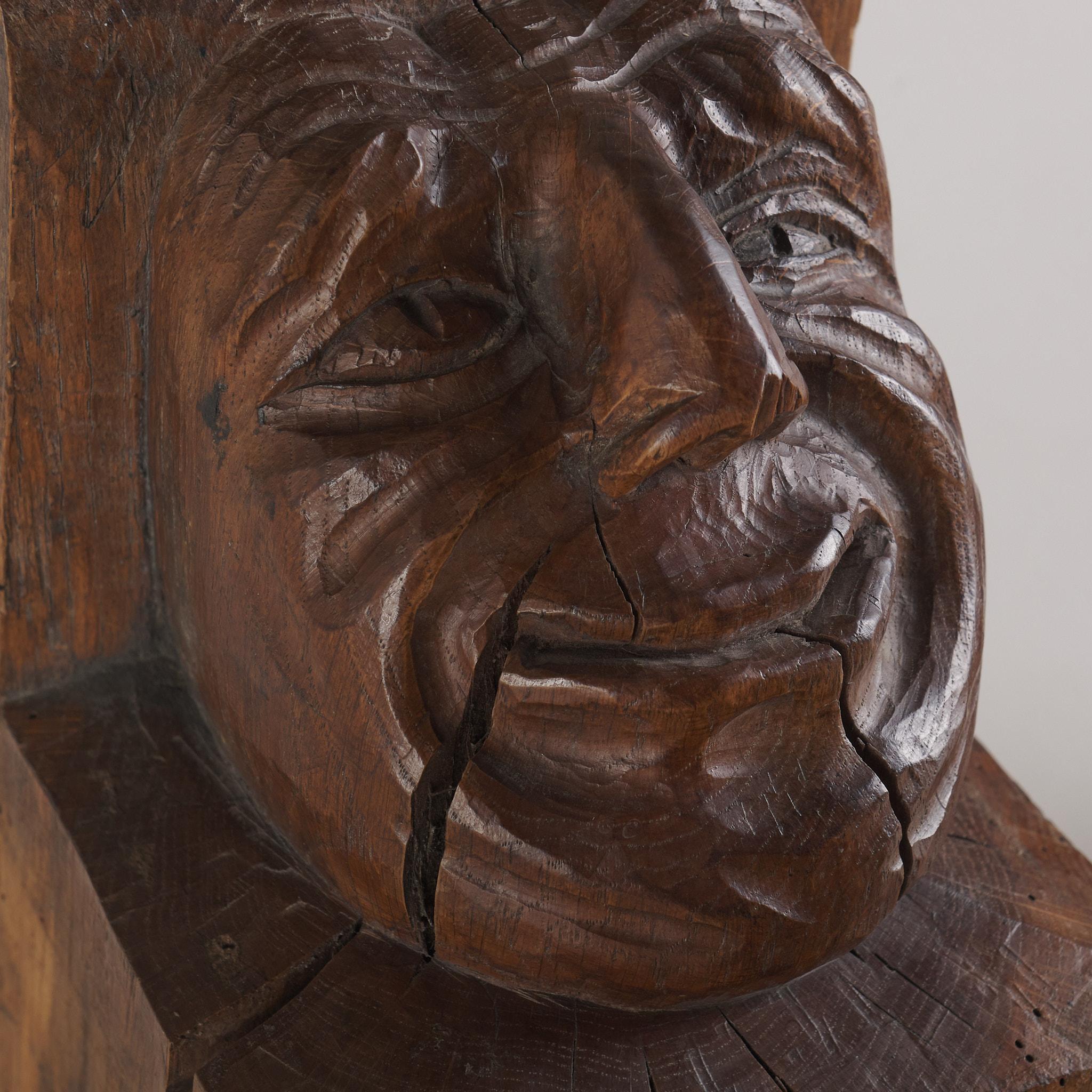 19th Century Set of Four Wood Carved Corbels with Grotesque Faces For Sale