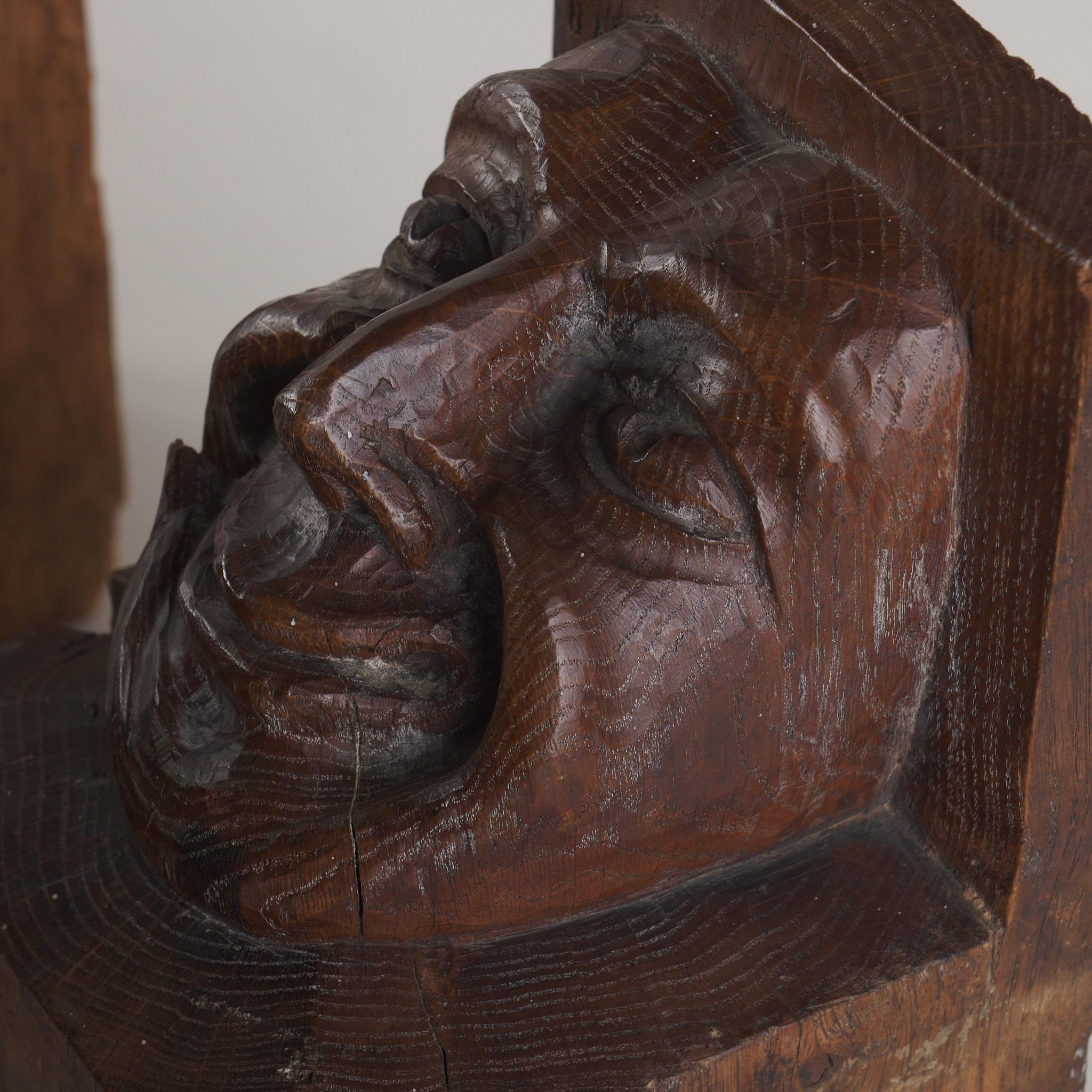 Set of Four Wood Carved Corbels with Grotesque Faces For Sale 2